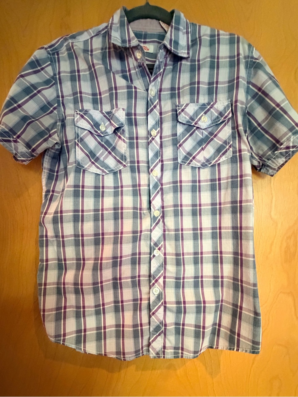 Michael Brandon Short-Sleeve Plaid Button-Down Shirt in Blue and Purple